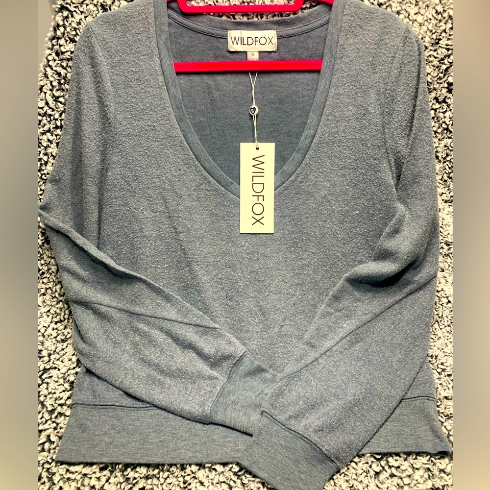 NWT Wildfox Deep V Sweatshirt in China Blue S